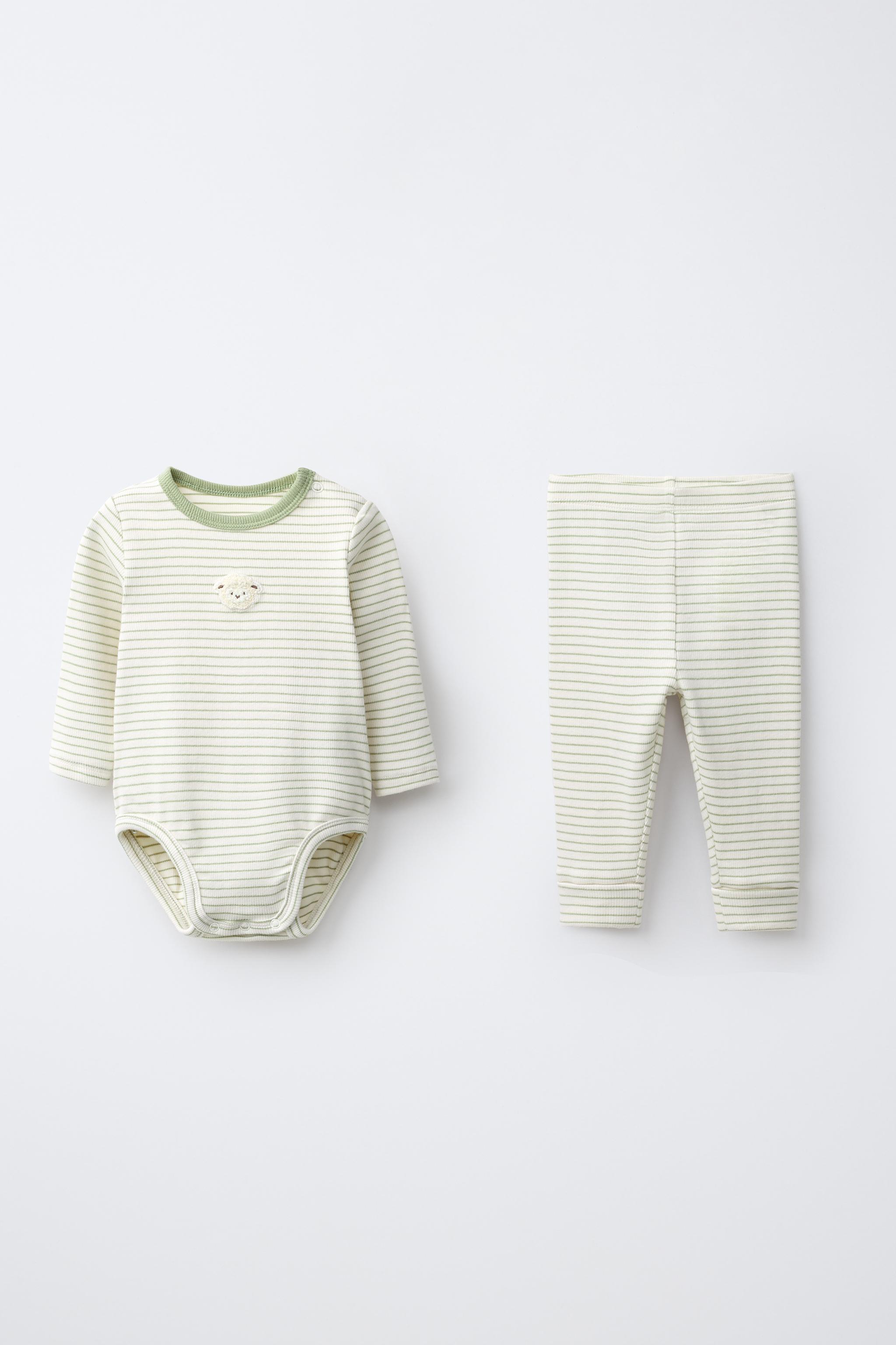 STRIPED EMBROIDERED BODYSUIT AND LEGGING SET